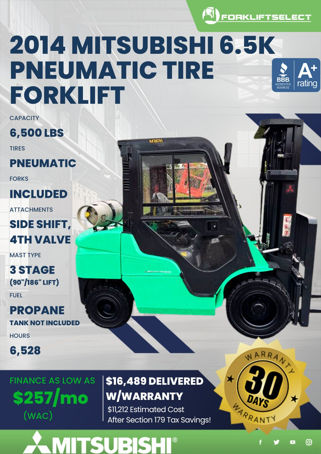 2014 Mitsubishi 6.5K Pneumatic Tire...