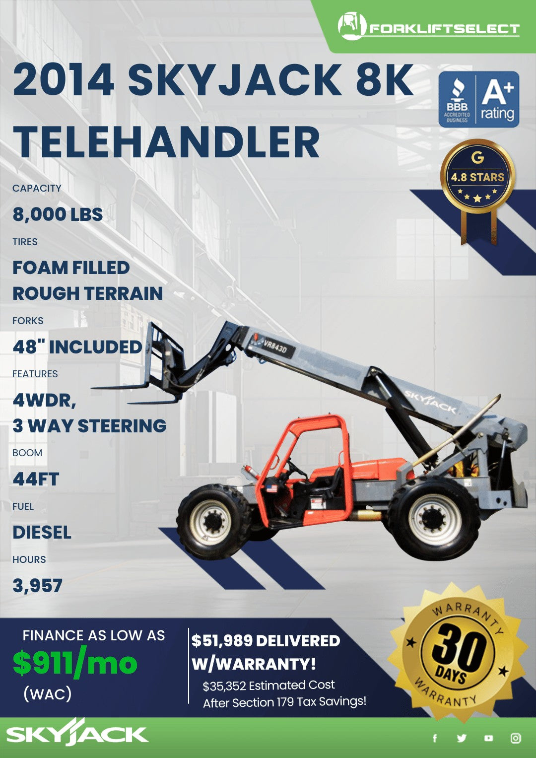 2014 Skyjack 8K Rough Terrain Teleh...
