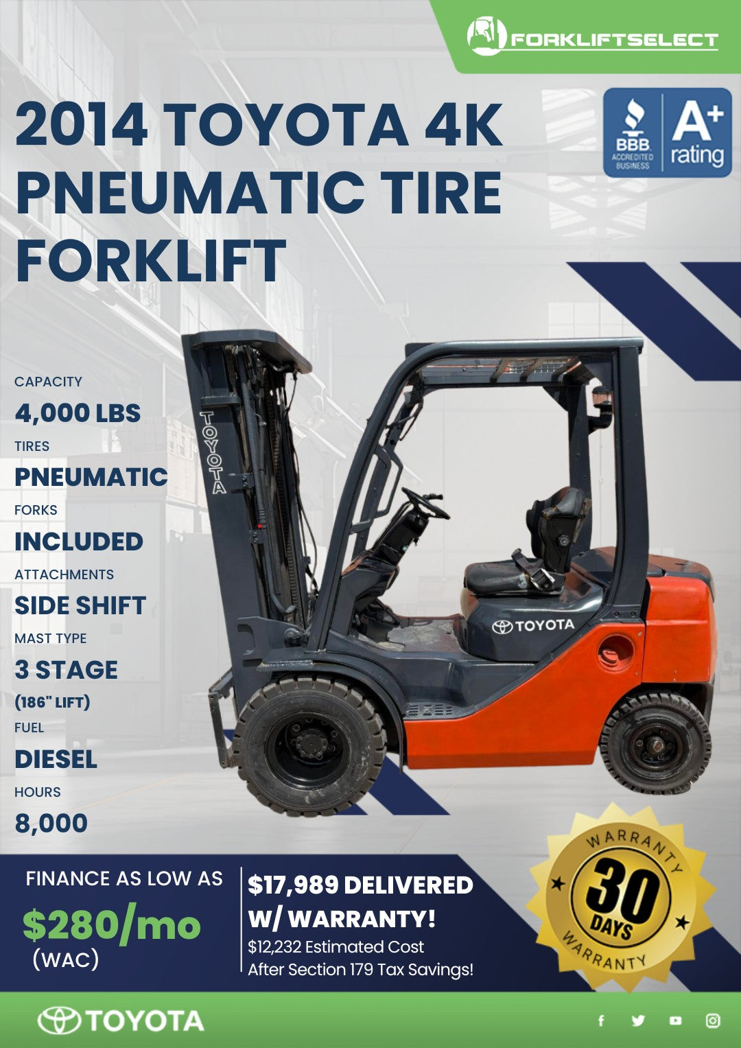 2014 Toyota 4K Pneumatic Tire Forkl...