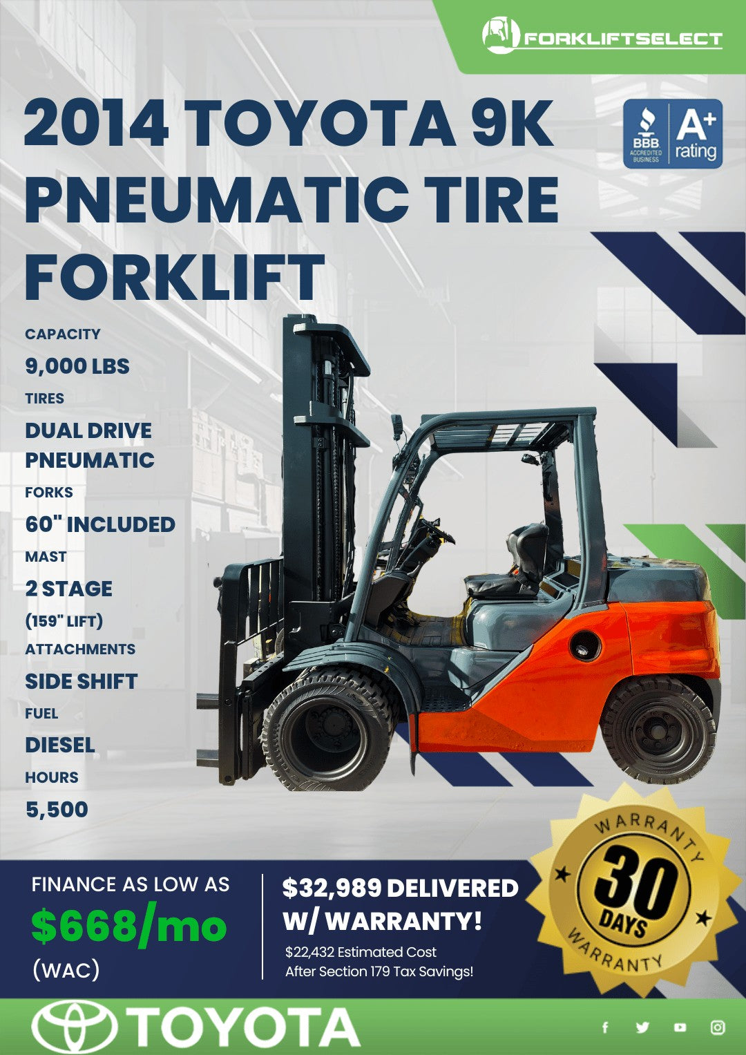 2014 Toyota 9K Pneumatic Tire Forkl...