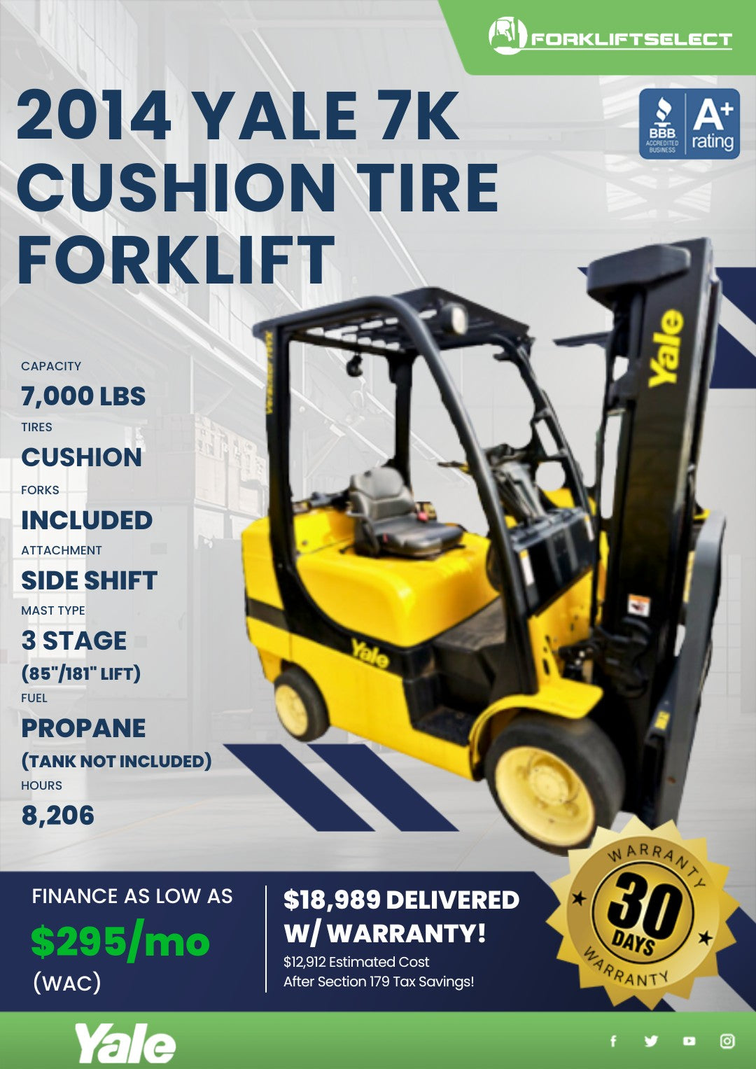 2014 Yale 7K Cushion Tire Forklift