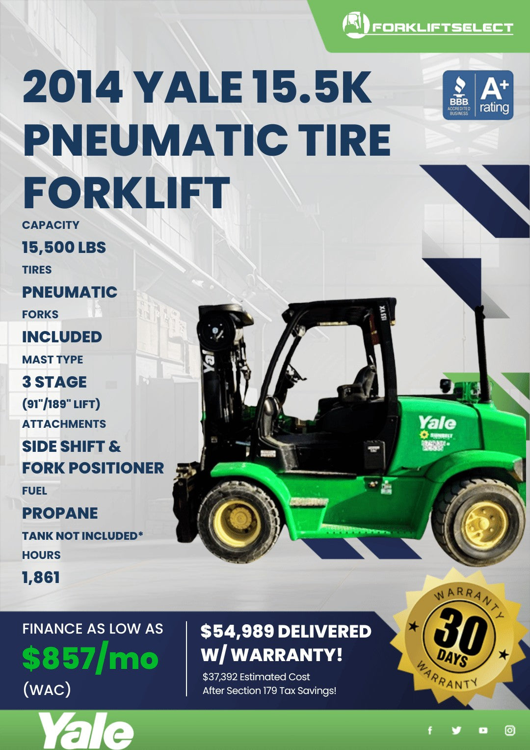 2014.0 Yale 15.5K Pneumatic Tire Fo...
