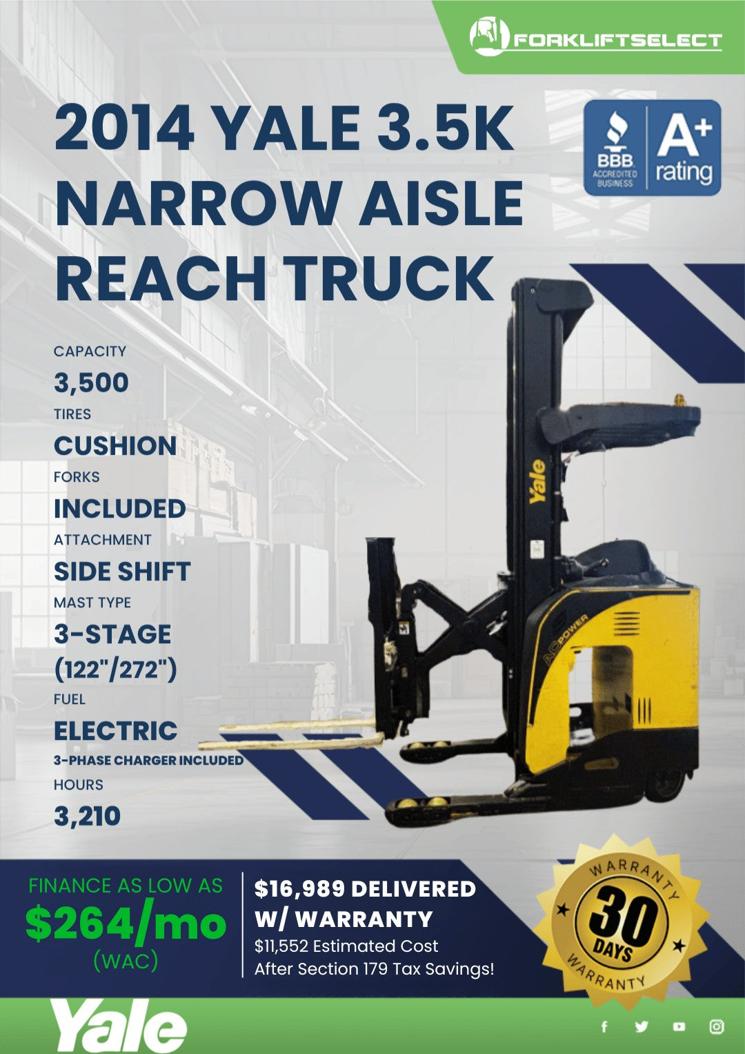 2014 Yale 3.5K Narrow Aisle Reach T...