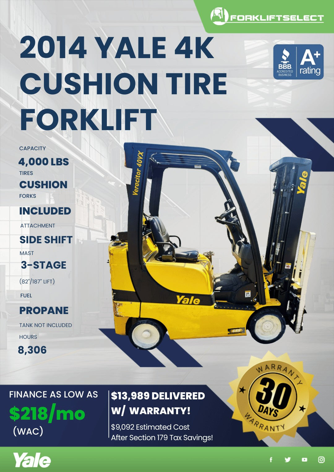 2014 Yale 4K Cushion Tire Forklift