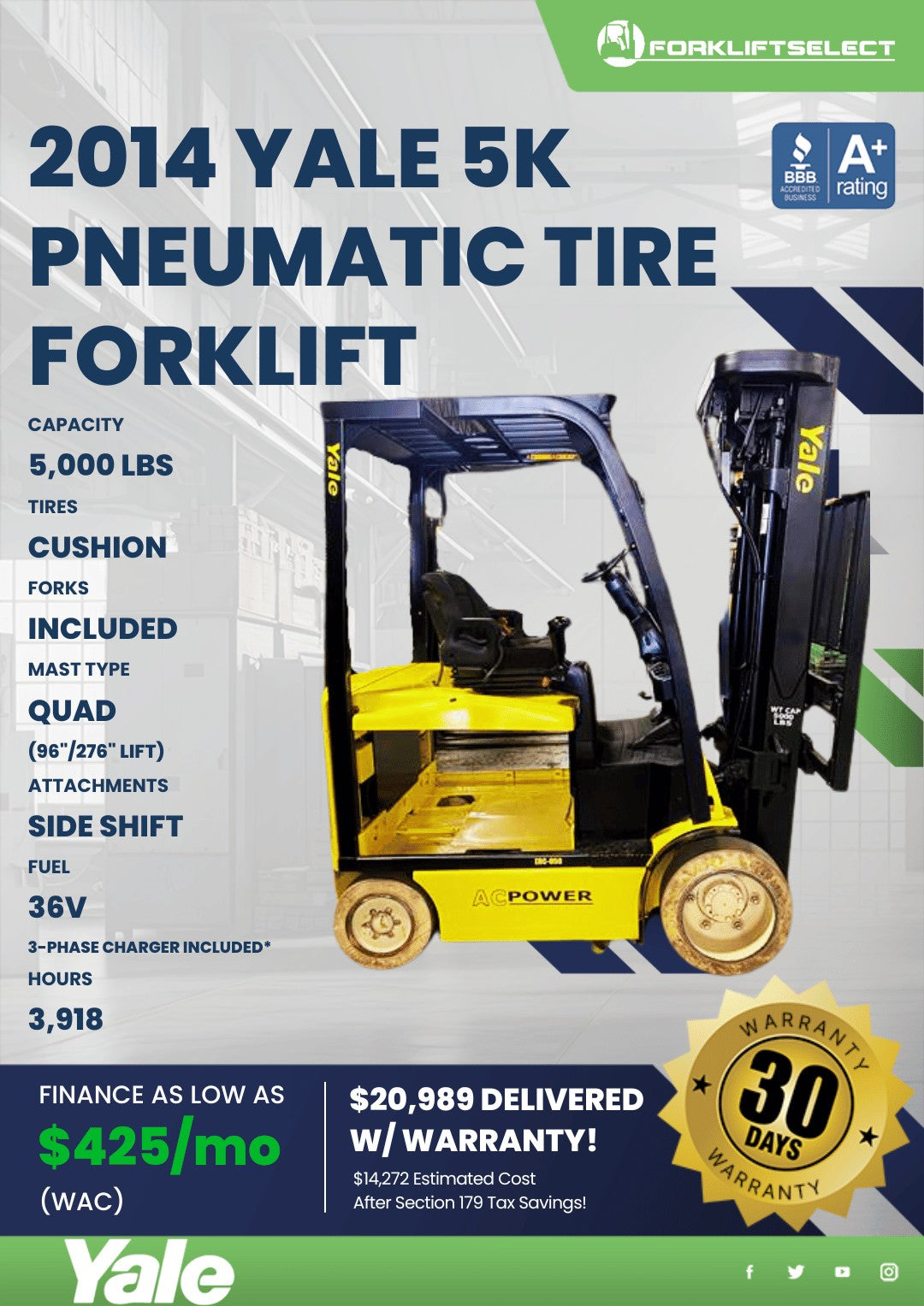 2014 Yale 5K Cushion Tire Forklift