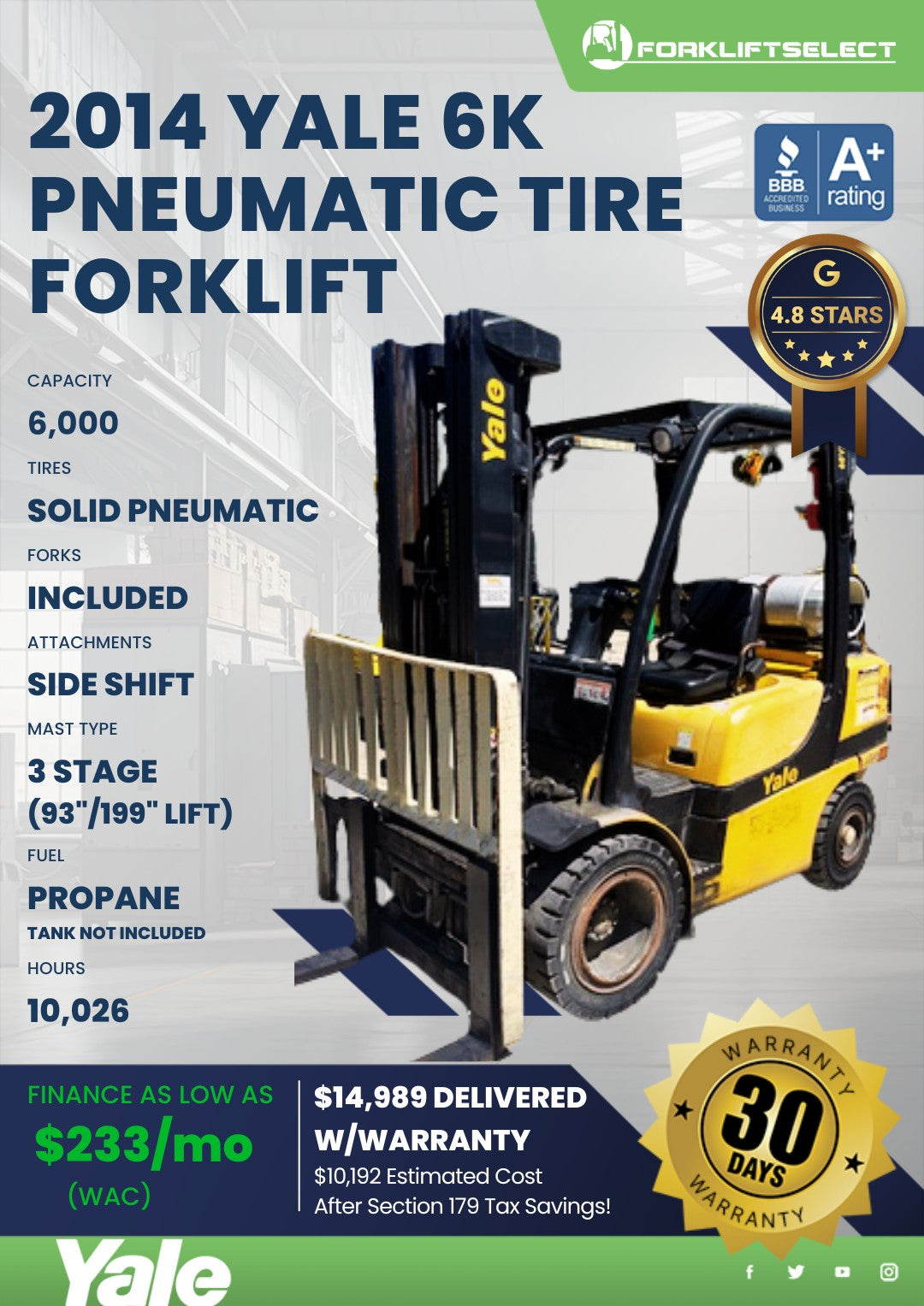 2014 Yale 6K Pneumatic Tire Forklif...