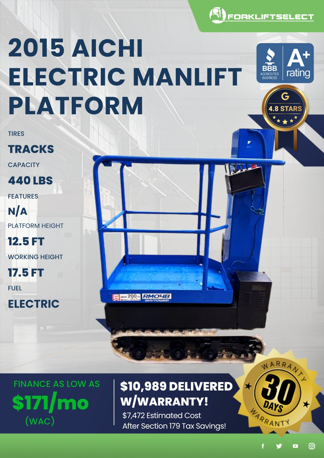 2015 Aichi Electric Track Manlift P...