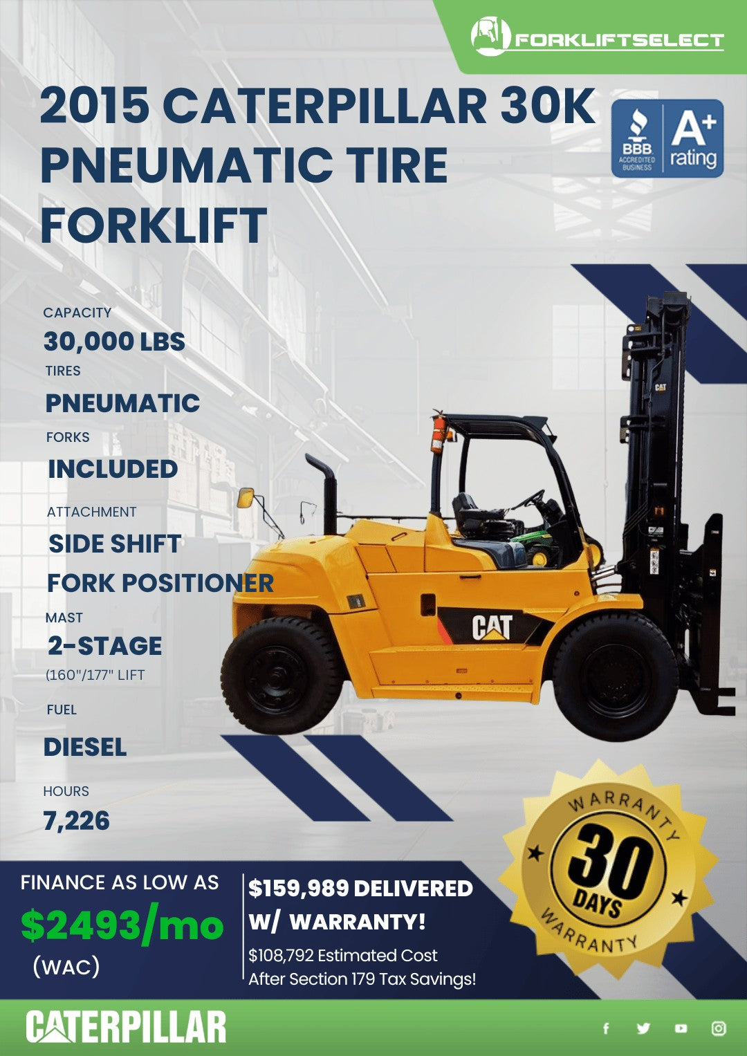 2015 Caterpillar 30K Pneumatic Tire...