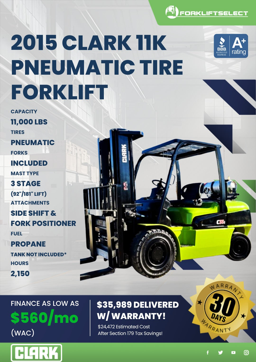 2015.0 Clark 11K Pneumatic Tire For...