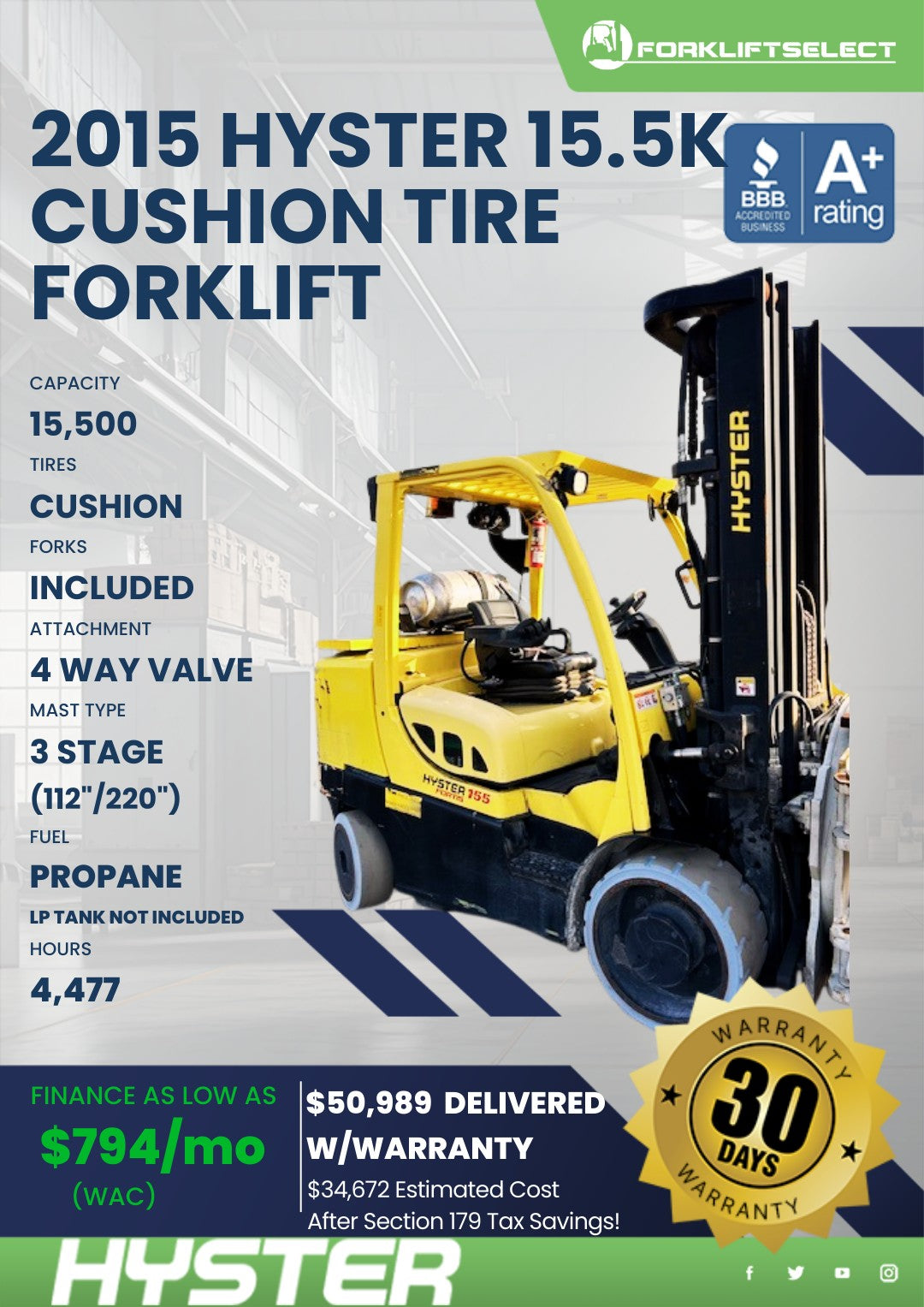 2015.0 Hyster 15.5K Cushion Tire Fo...