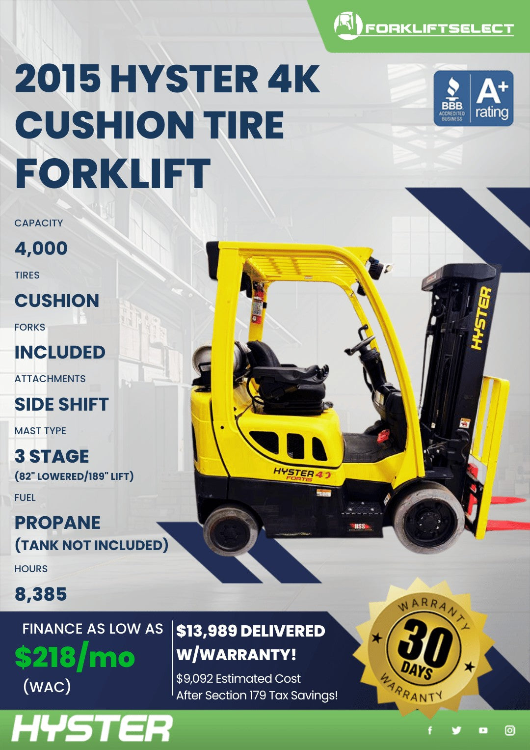2015 Hyster 4K Cushion Tire Forklif...