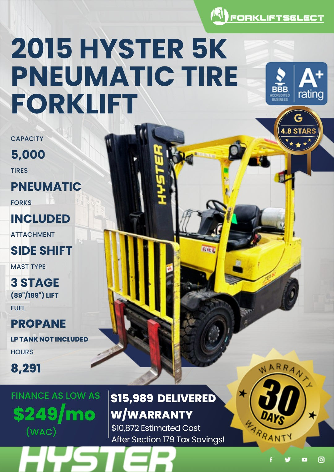 2015 Hyster 5K Pneumatic Tire Forkl...