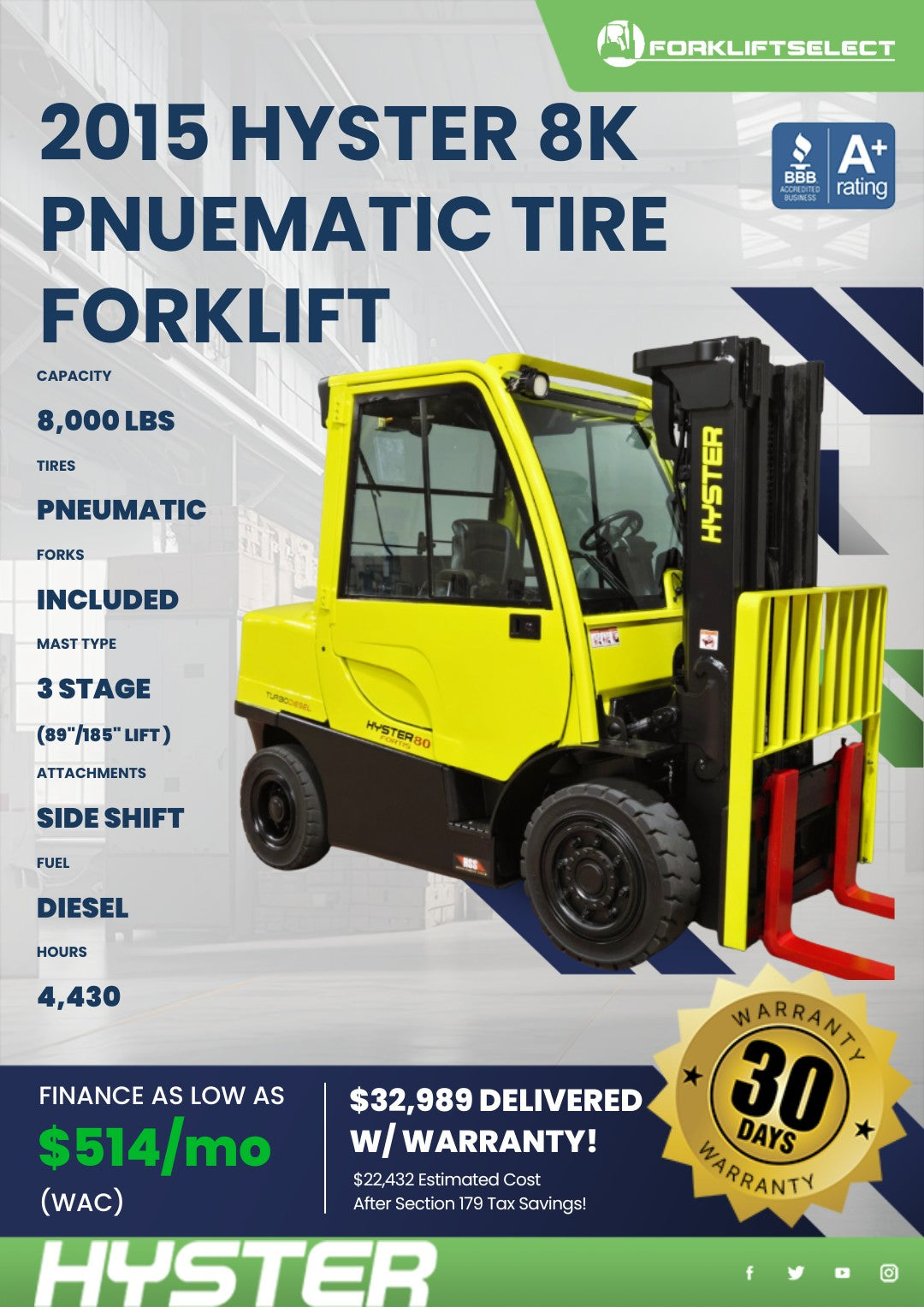 2015.0 Hyster 8K Pneumatic Tire For...