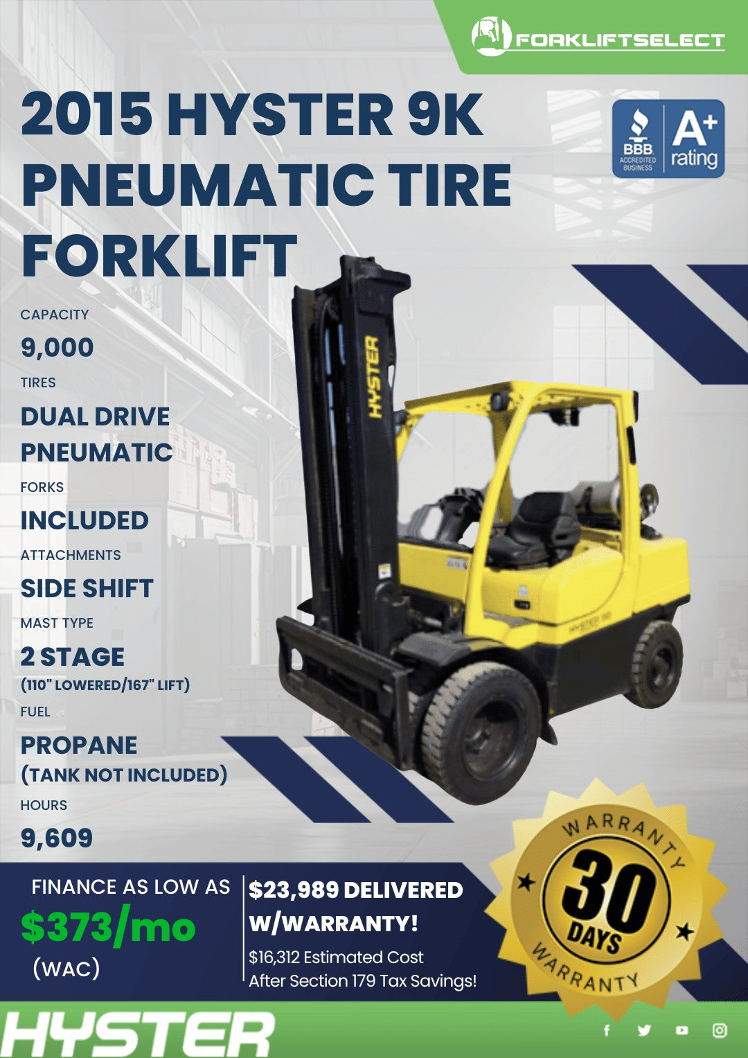2015 Hyster 9K Pneumatic Tire Forkl...