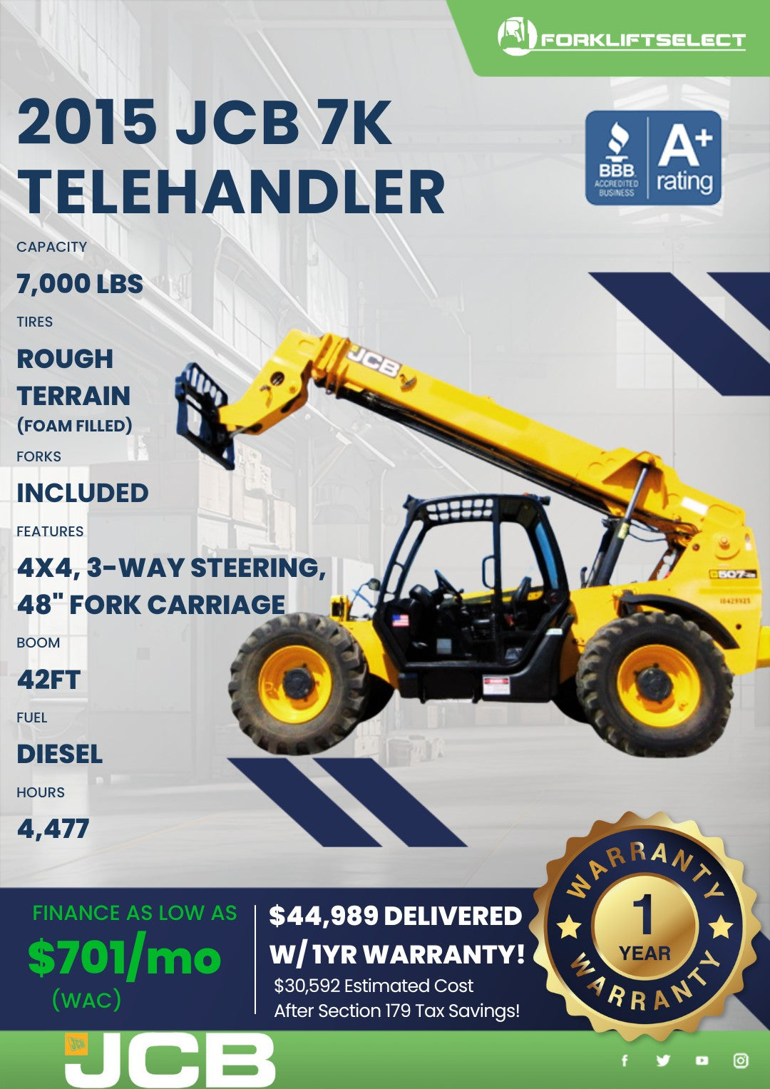 2015 JCB 7K Rough Terrain Telehandl...