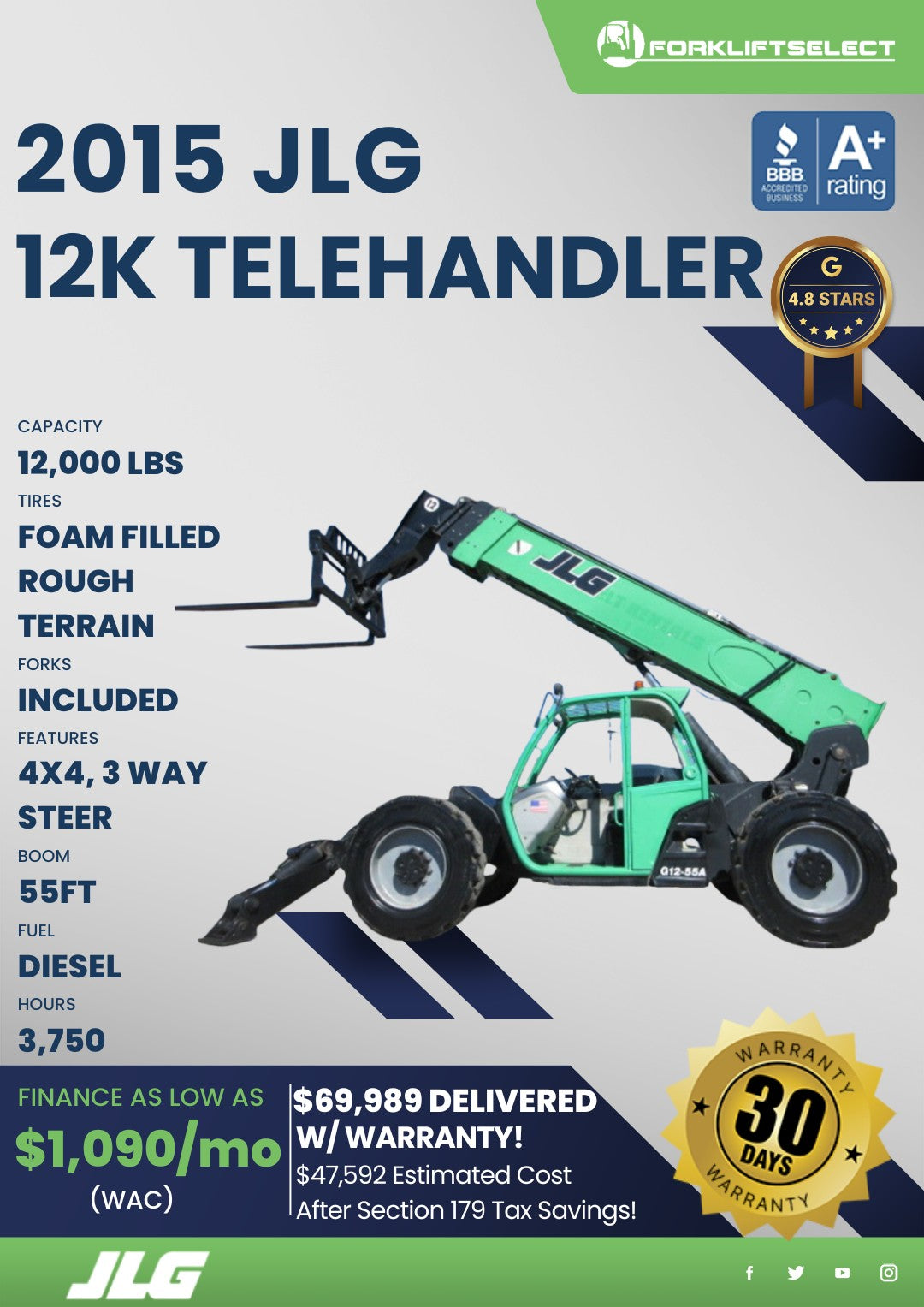 2015 JLG 12K Pneumatic Tire Telehan...