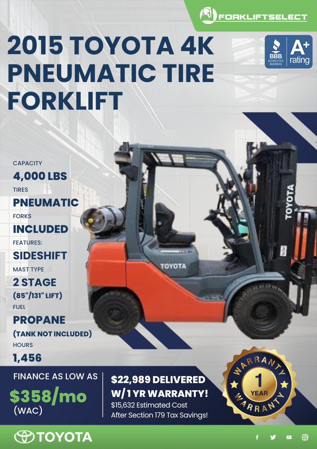 2015 Toyota 4K Pneumatic Tire Forkl...