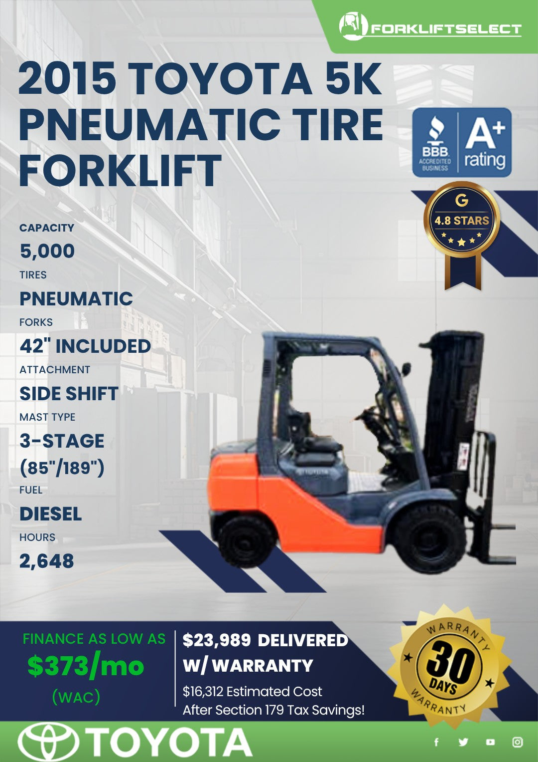 2015 Toyota 5K Pneumatic Tire Forkl...