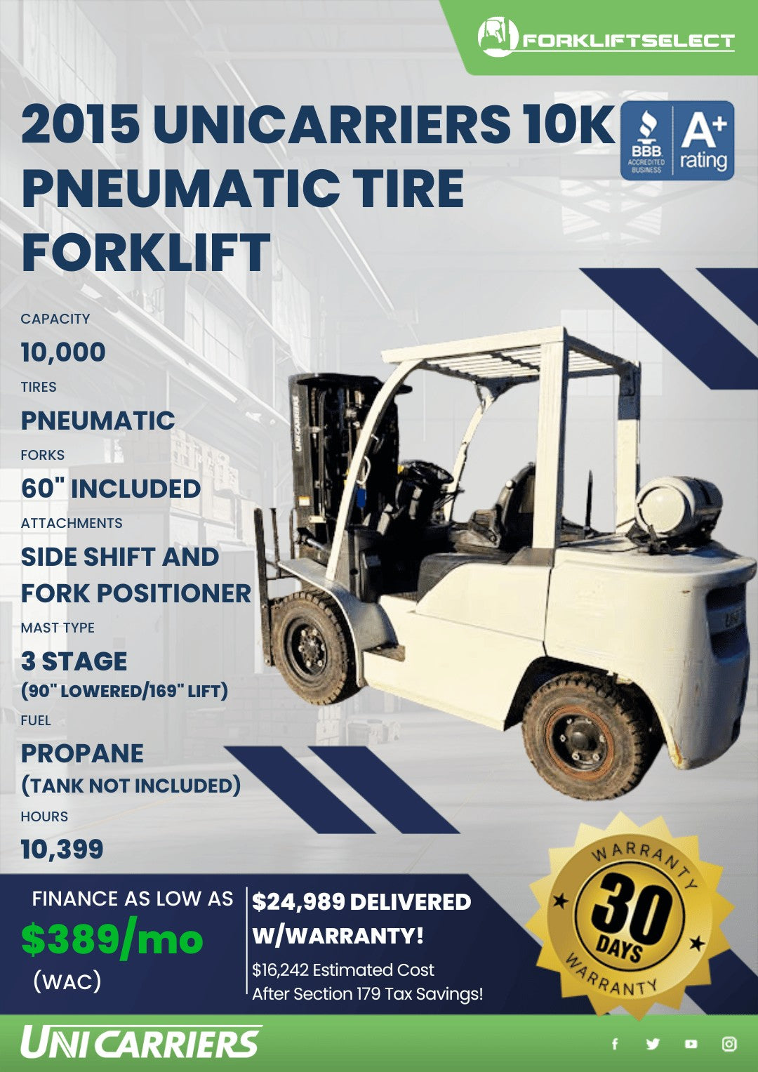2015 UniCarriers 10K Pneumatic Tire...