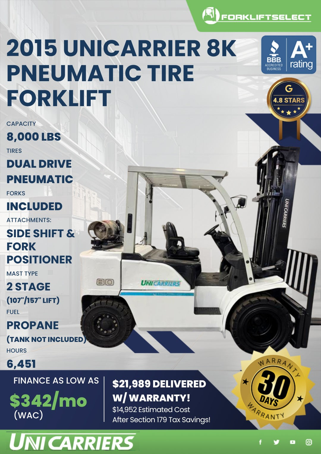 2015 UniCarriers 8K Pneumatic Tire ...