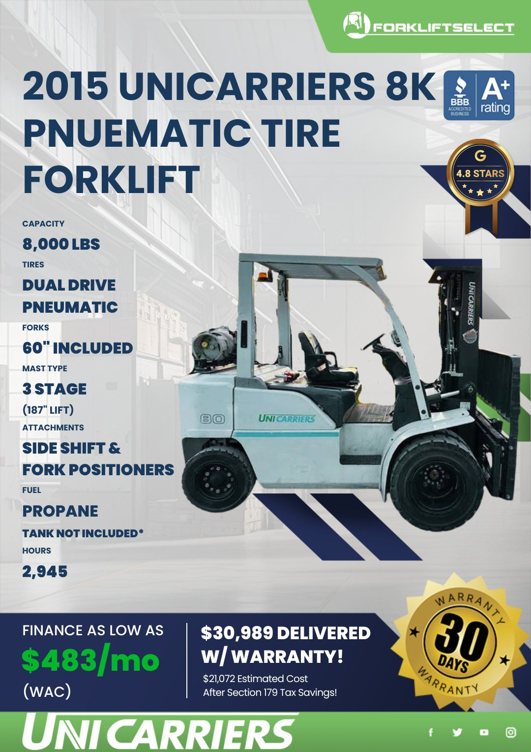 2015 Unicarriers 8K Pneumatic Tire ...