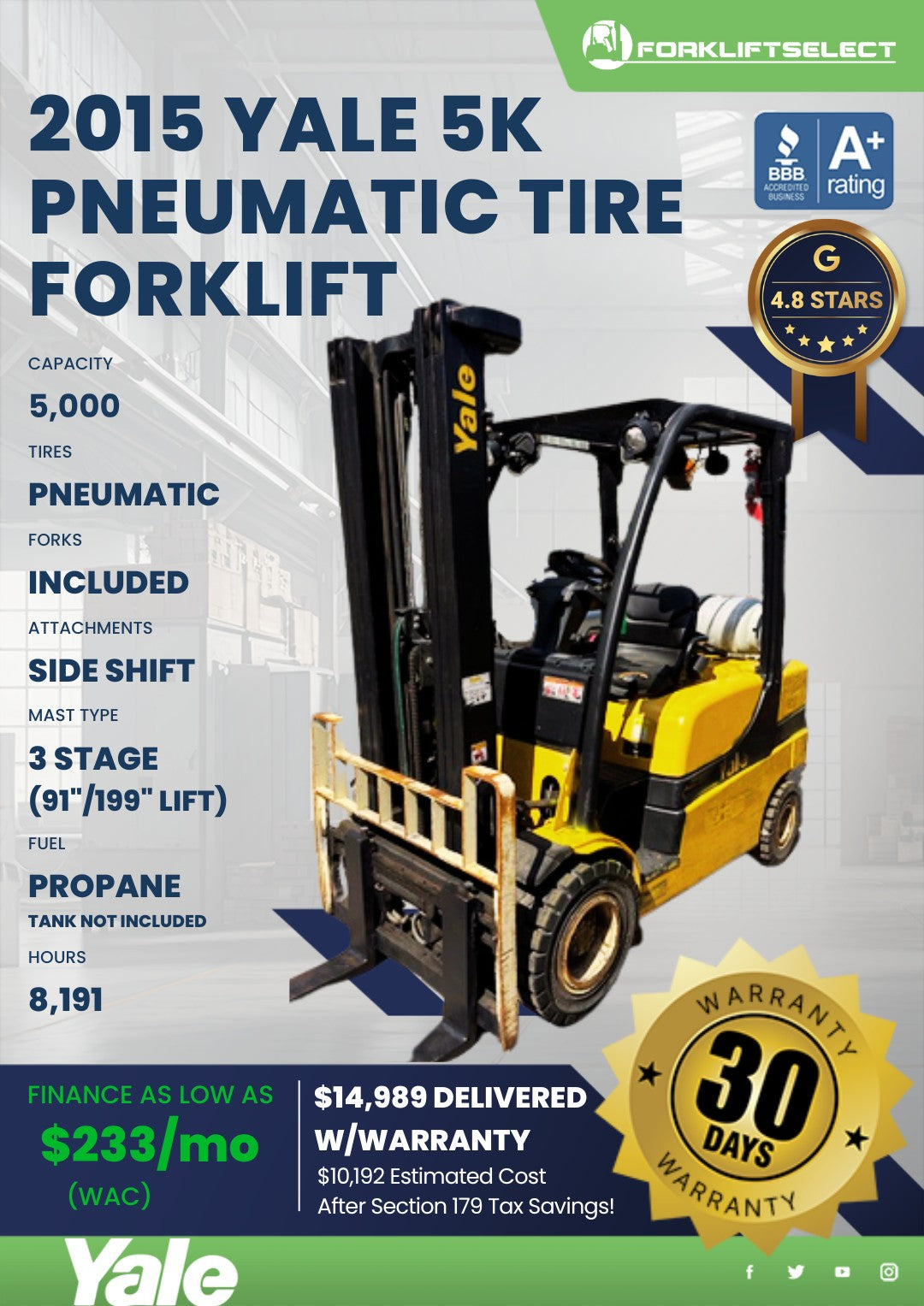 2015.0 Yale 5K Pneumatic Tire Forkl...