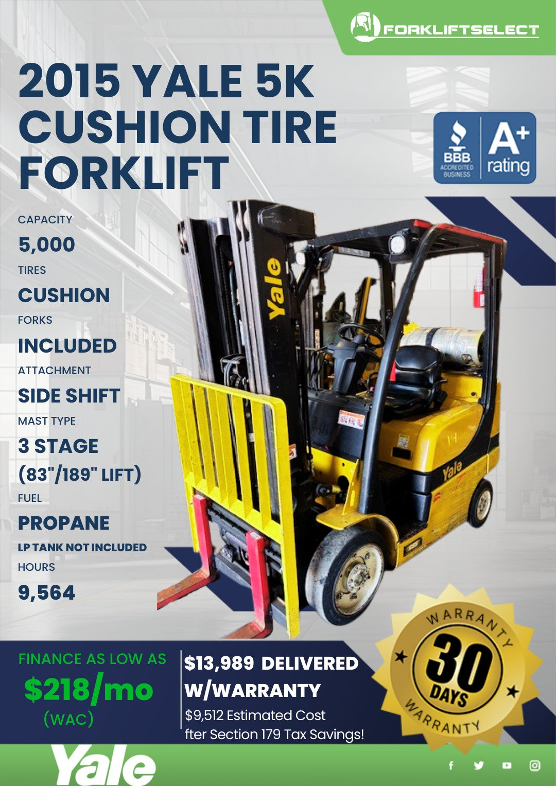 2015.0 Yale 5K Cushion Tire Forklif...