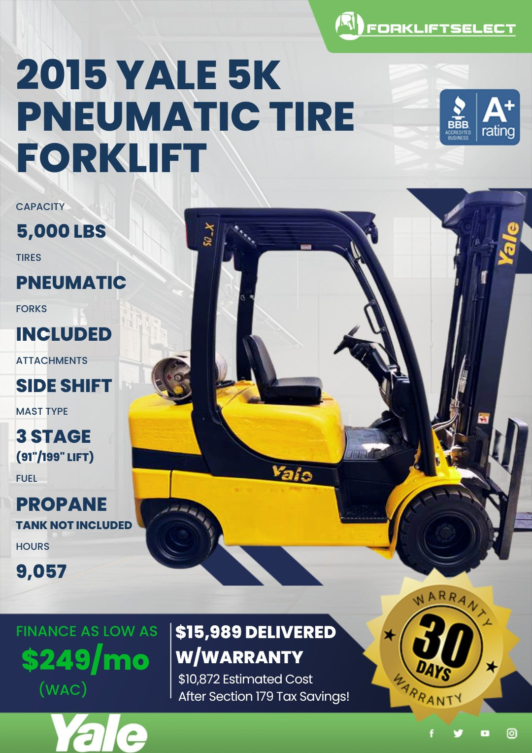 2015 Yale 5K Pneumatic Tire Forklif...