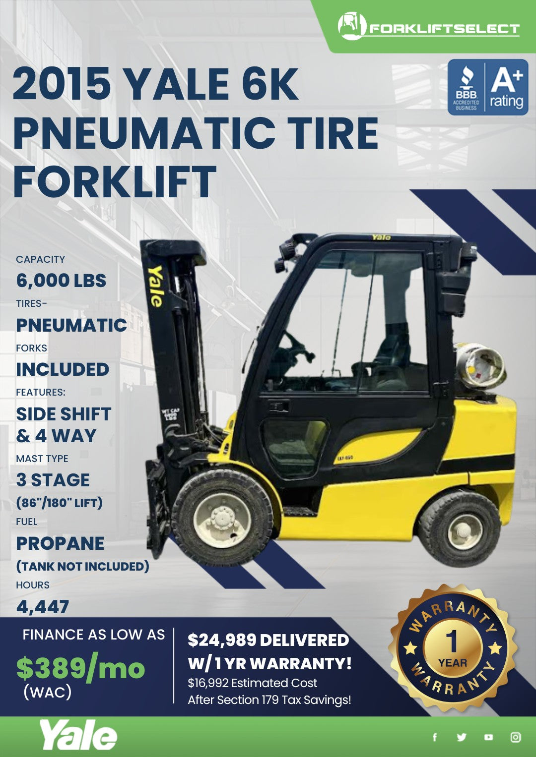 2015.0 Yale 6K Pneumatic Tire Forkl...