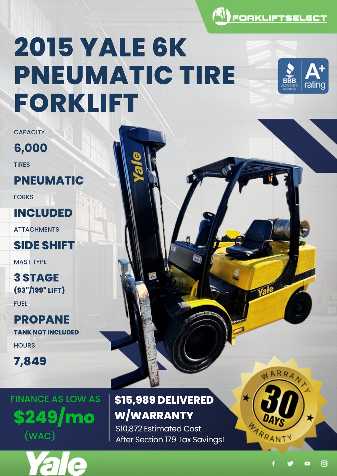 2015.0 Yale 6K Pneumatic Tire Forkl...