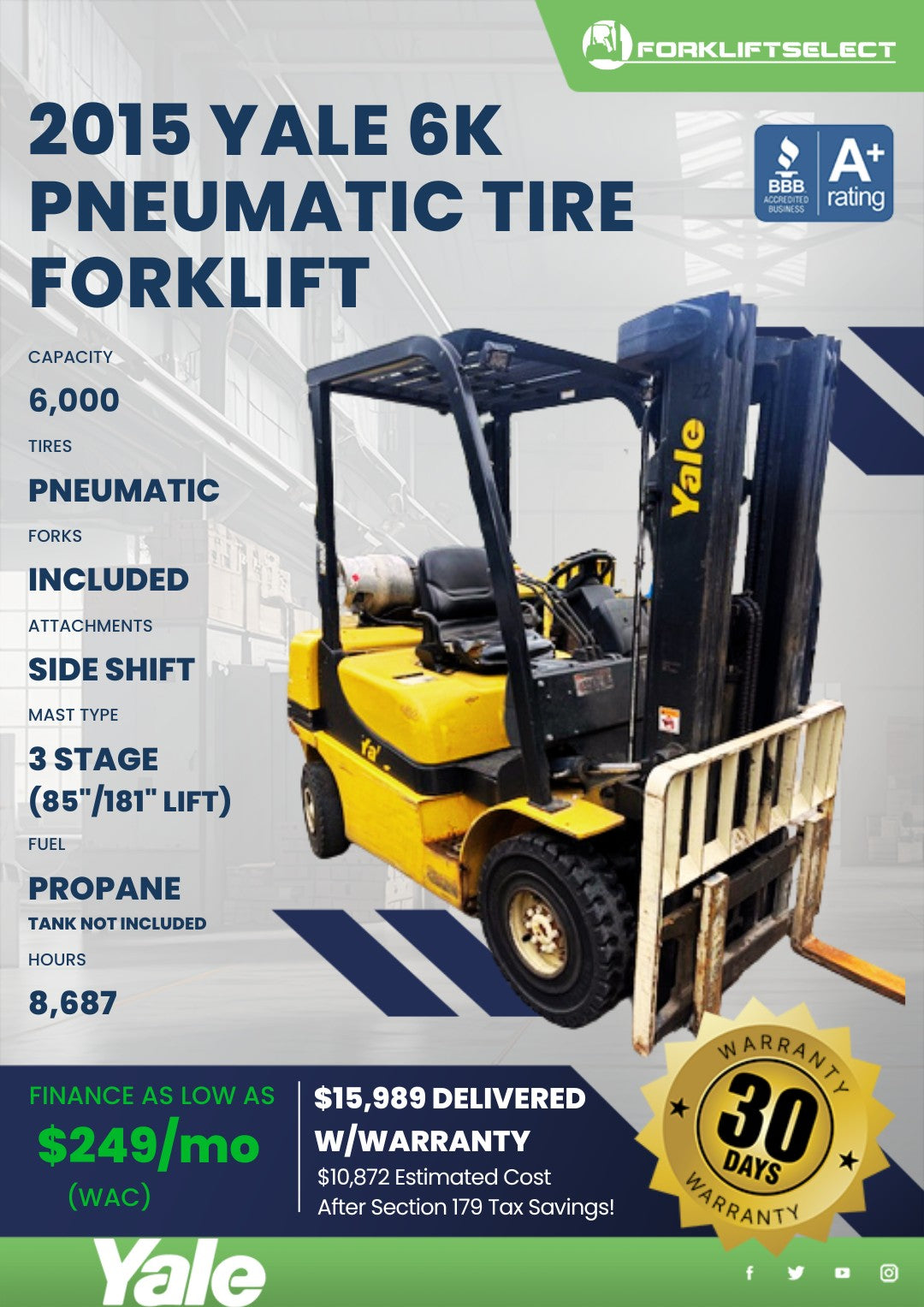 2015.0 Yale 6K Pneumatic Tire Forkl...