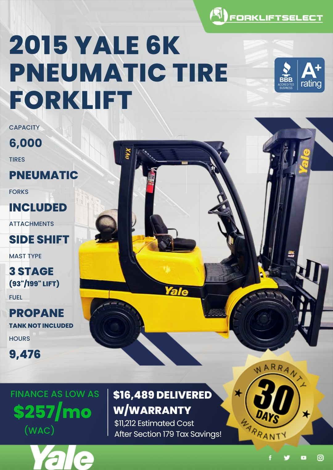 2015.0 Yale 6K Pneumatic Tire Forkl...