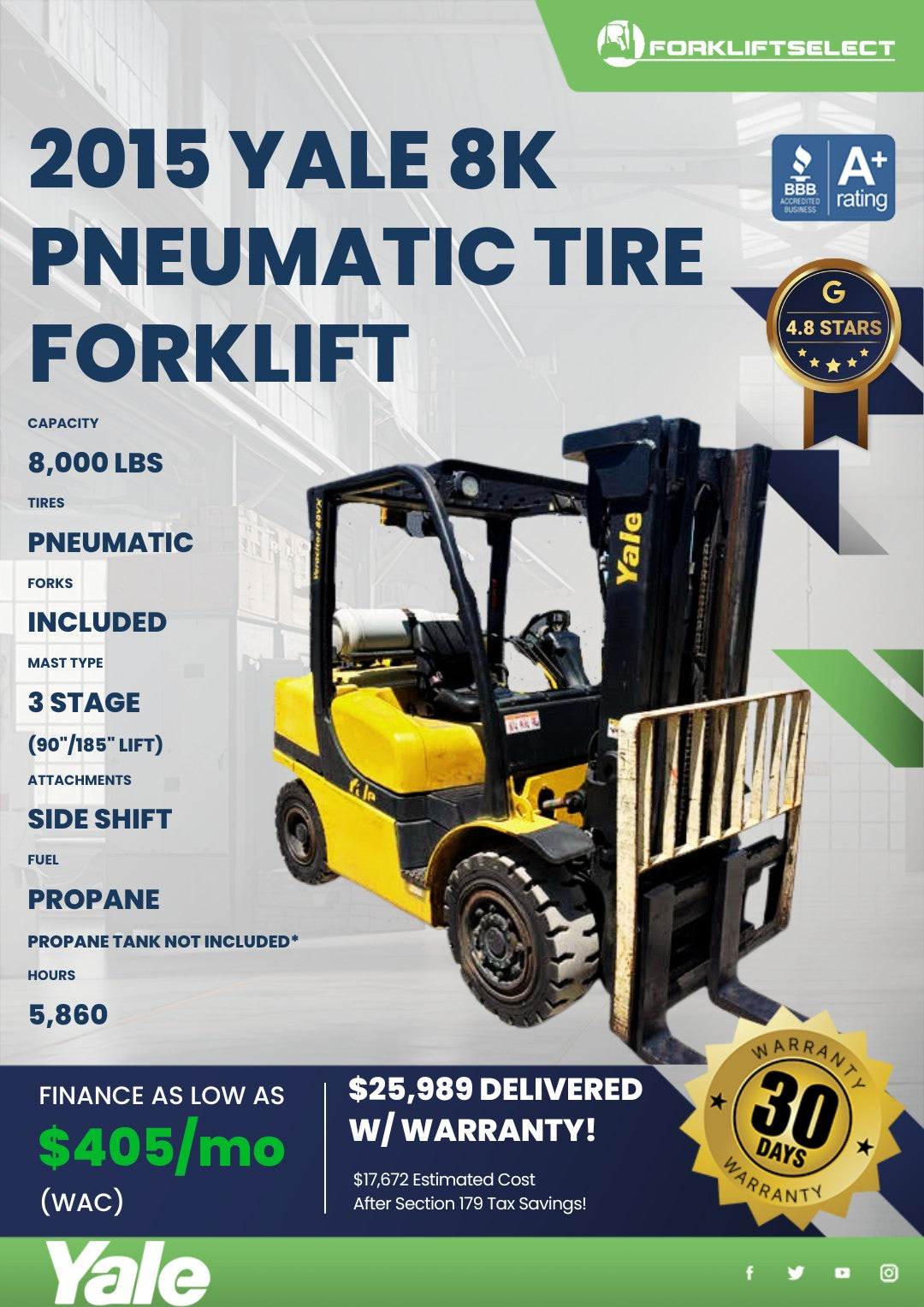 2015 Yale 8K Pneumatic Tire Forklif...
