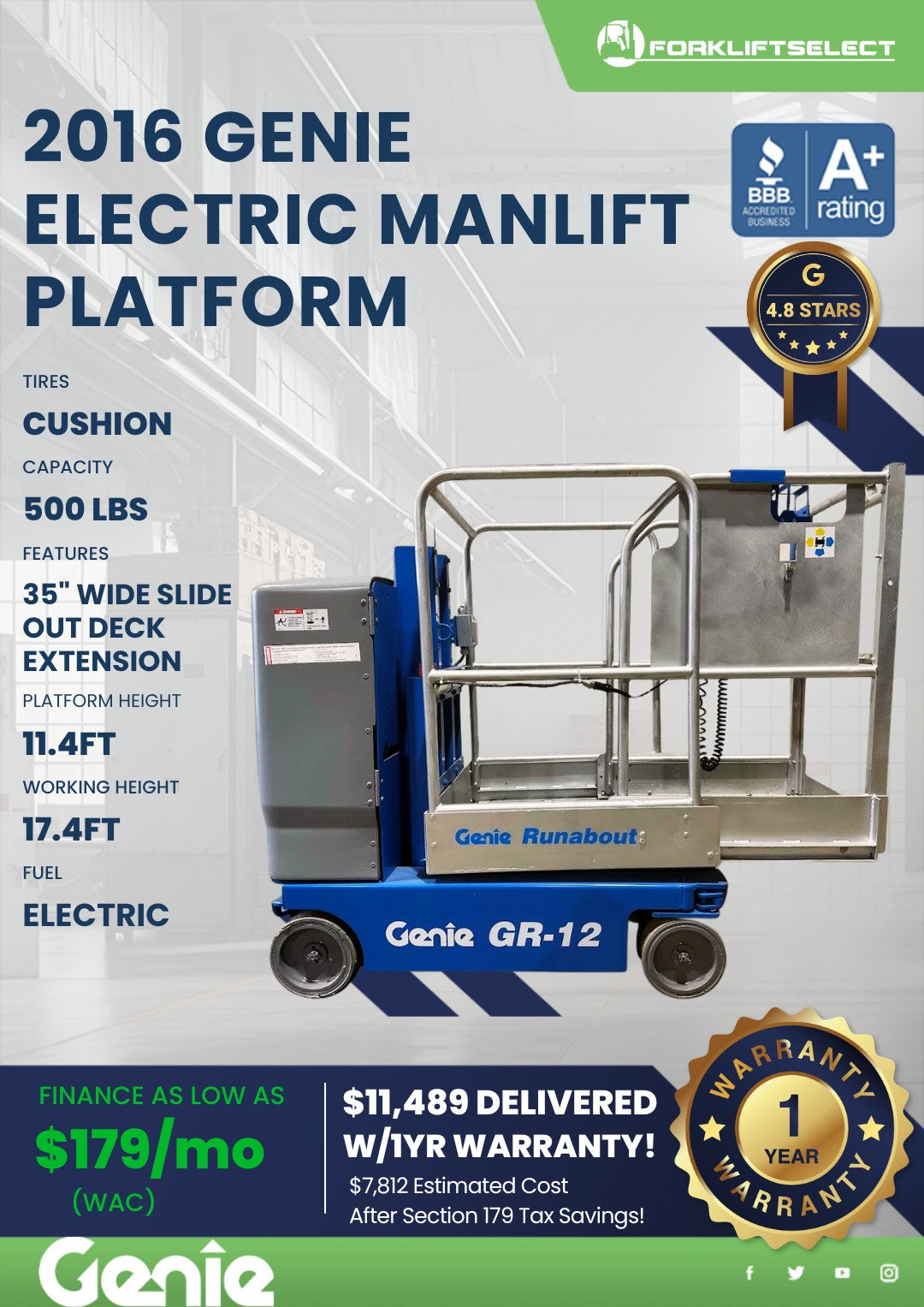 2016 Genie 500 lb Cushion Tire Elec...