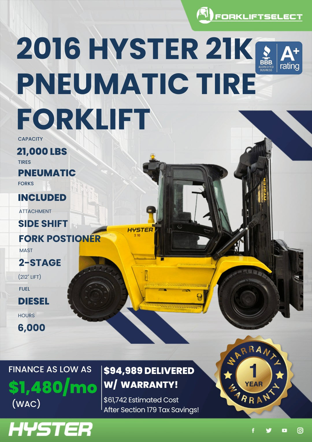 2016.0 Hyster 21K Pneumatic Tire Fo...