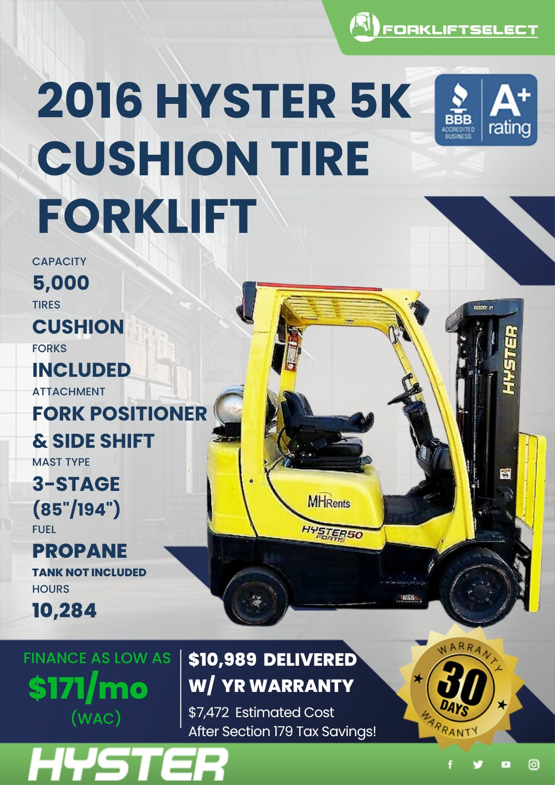 2016 Hyster 5K Cushion Tire Forklif...