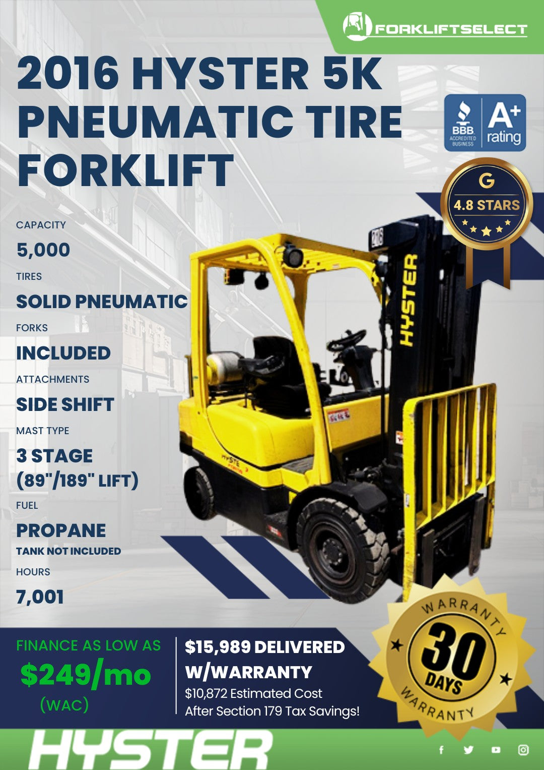 2016 Hyster 5K Pneumatic Tire Forkl...