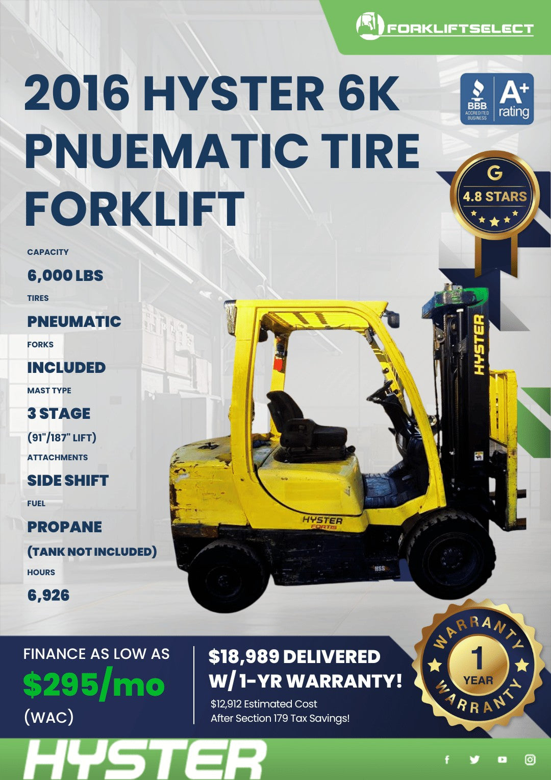2016.0 Hyster 6K Pneumatic Tire For...