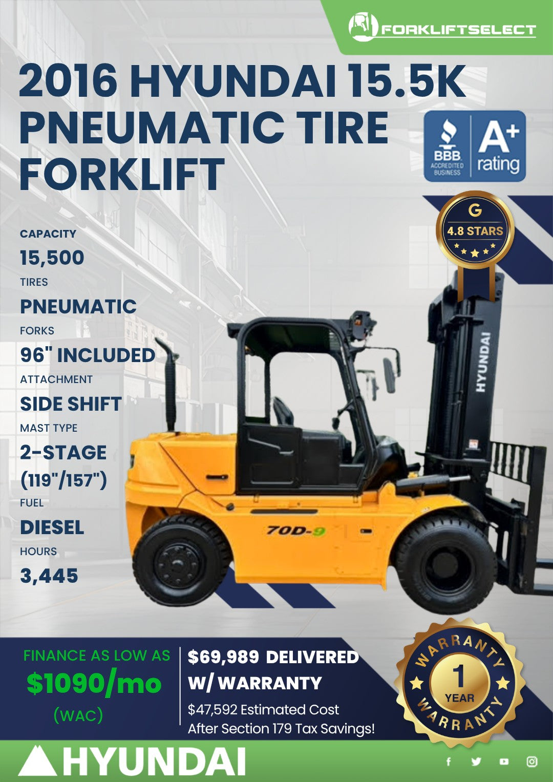 2016 Hyundai 15.5K Pneumatic Tire F...