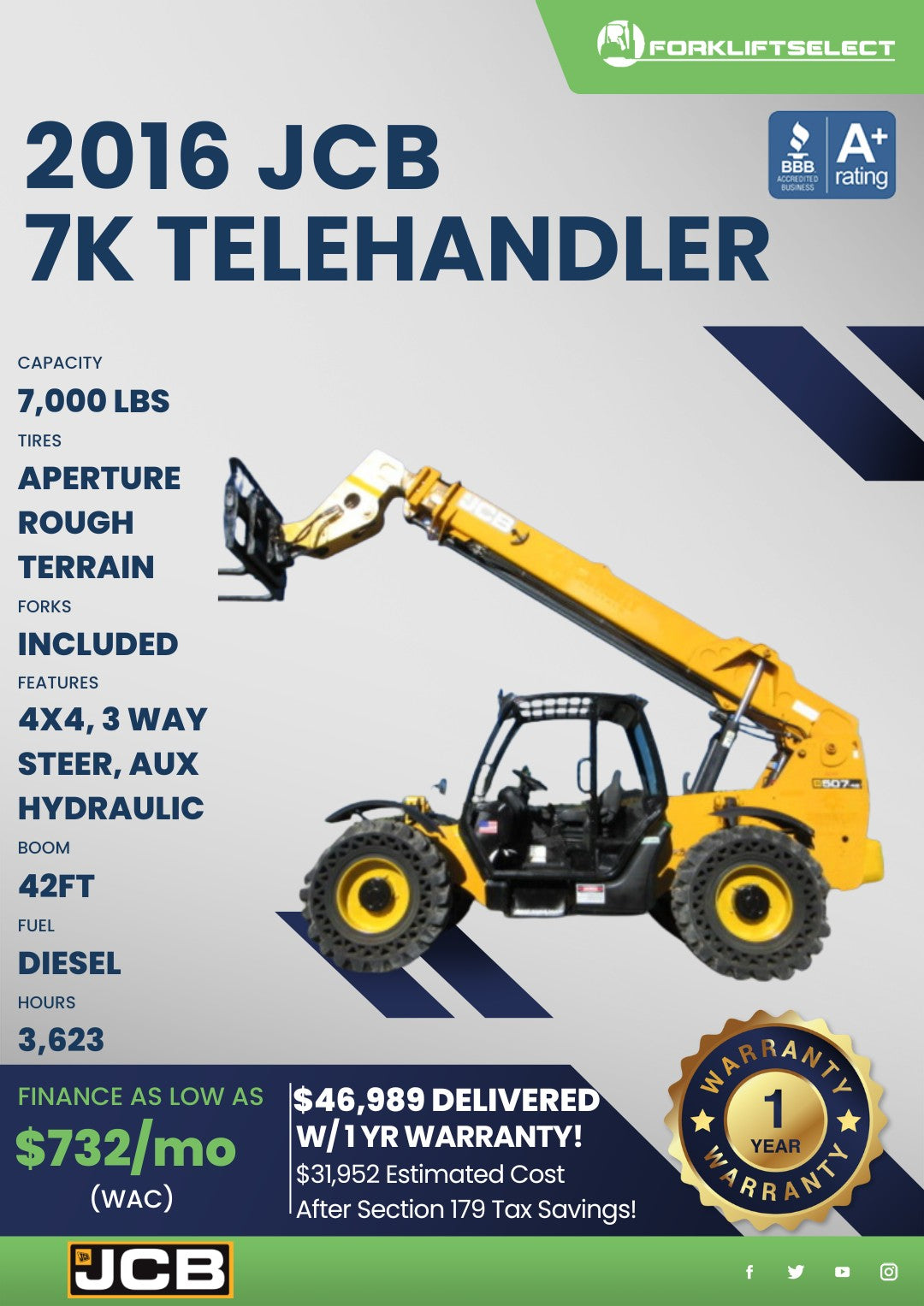 2016.0 JCB 7K Rough Terrain Telehandler