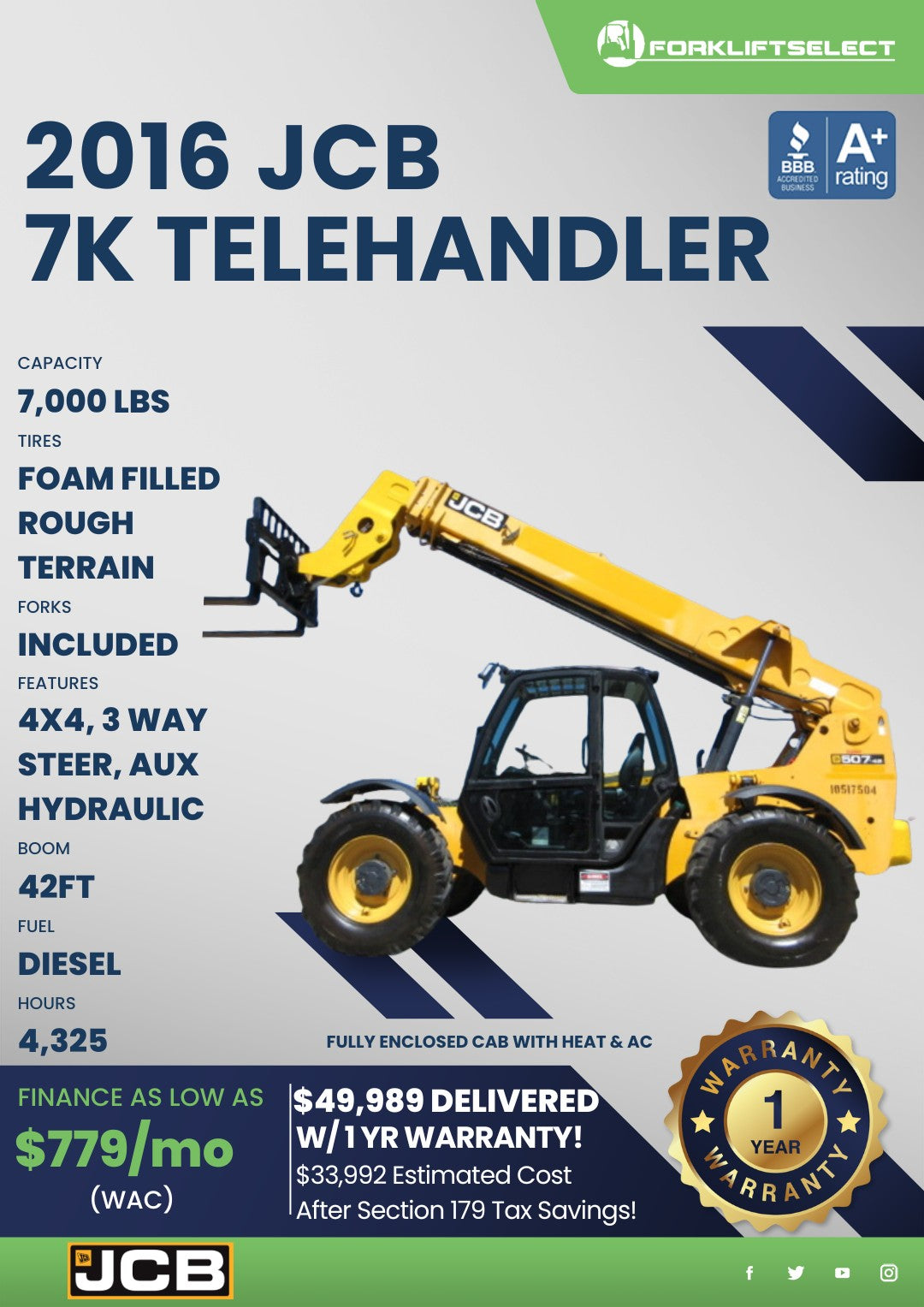 2016.0 JCB 7K Rough Terrain Telehandler