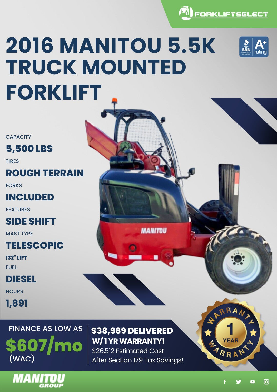 2016.0 Manitou 5.5K Truck Mounted Forklift