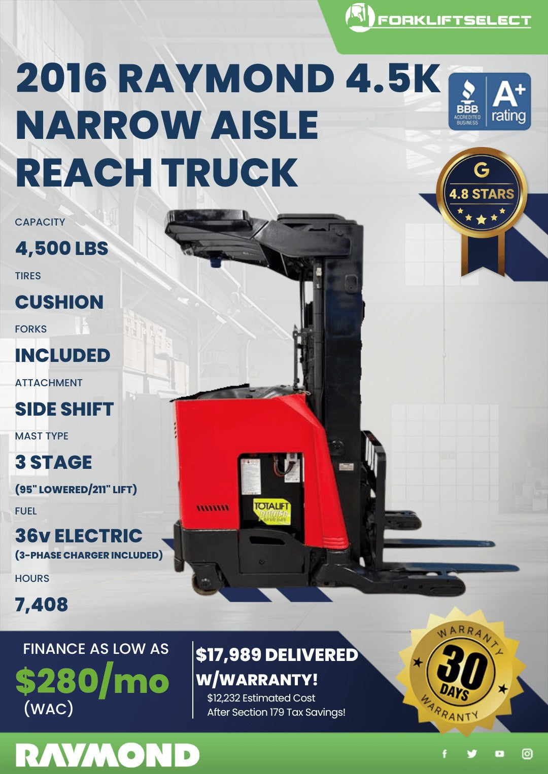 2016 Raymond 4.5K Cushion Tire Reac...