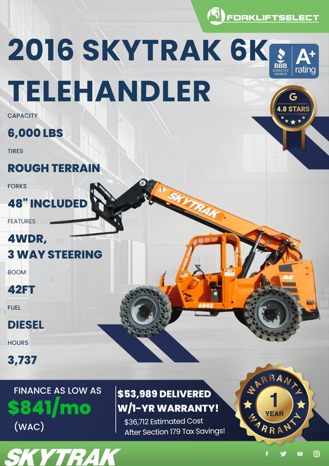 2016 SkyTrak 6K Rough Terrain Teleh...