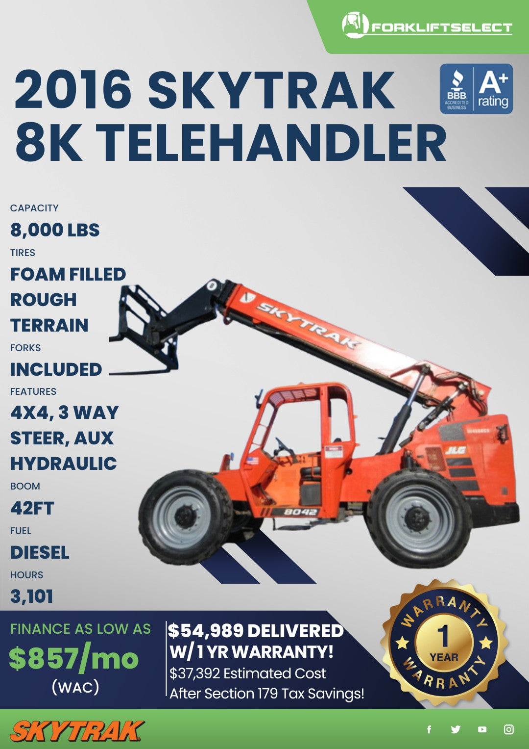2016.0 SkyTrak 8K Rough Terrain Tel...