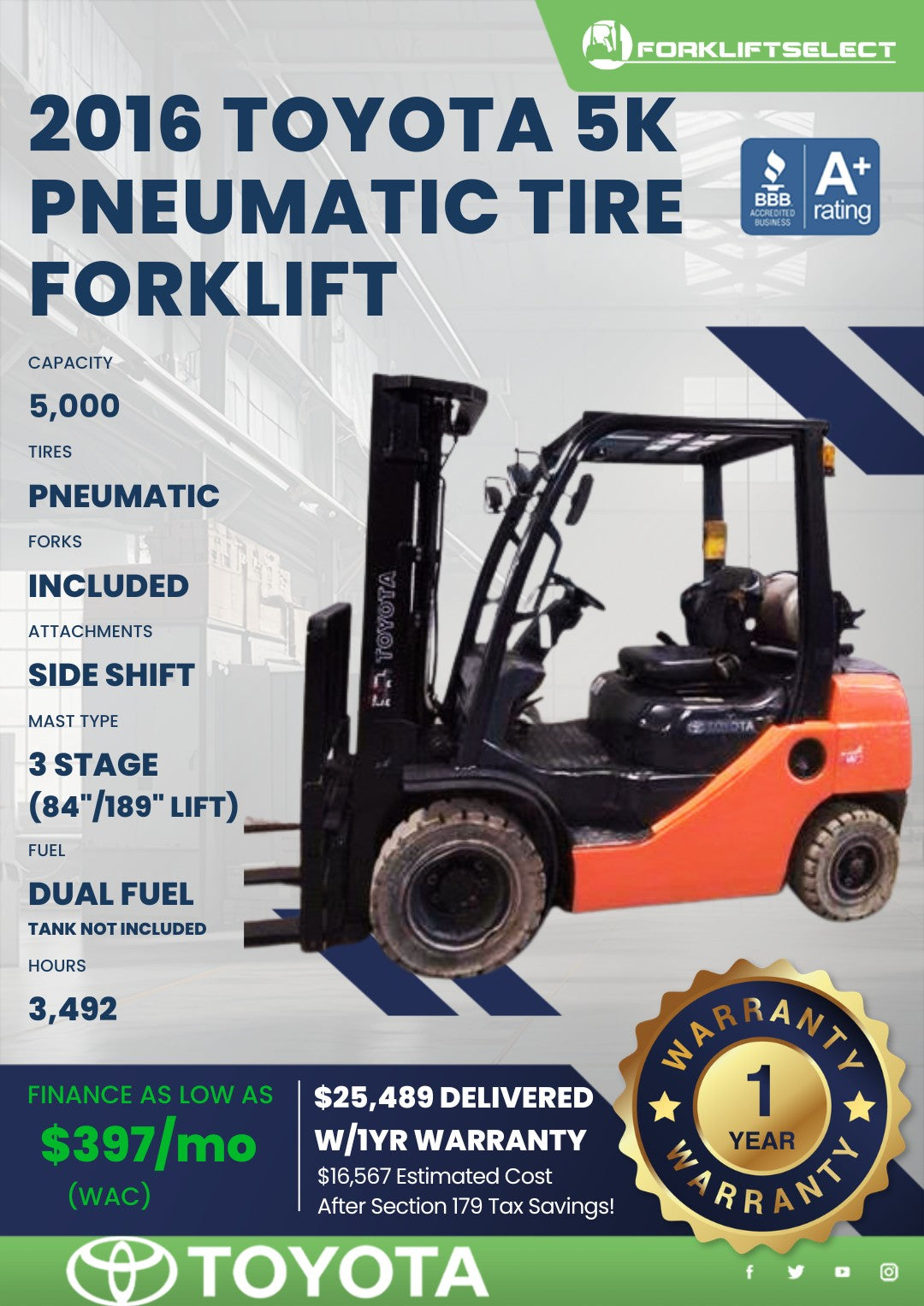 2016.0 Toyota 5K Pneumatic Tire For...