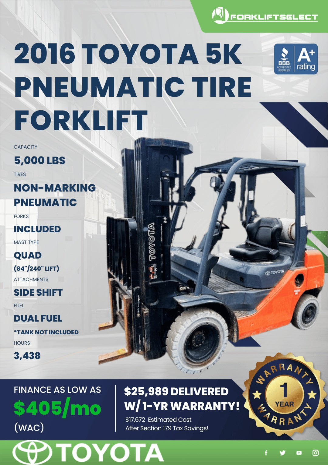 2016.0 Toyota 5K Pneumatic Tire For...