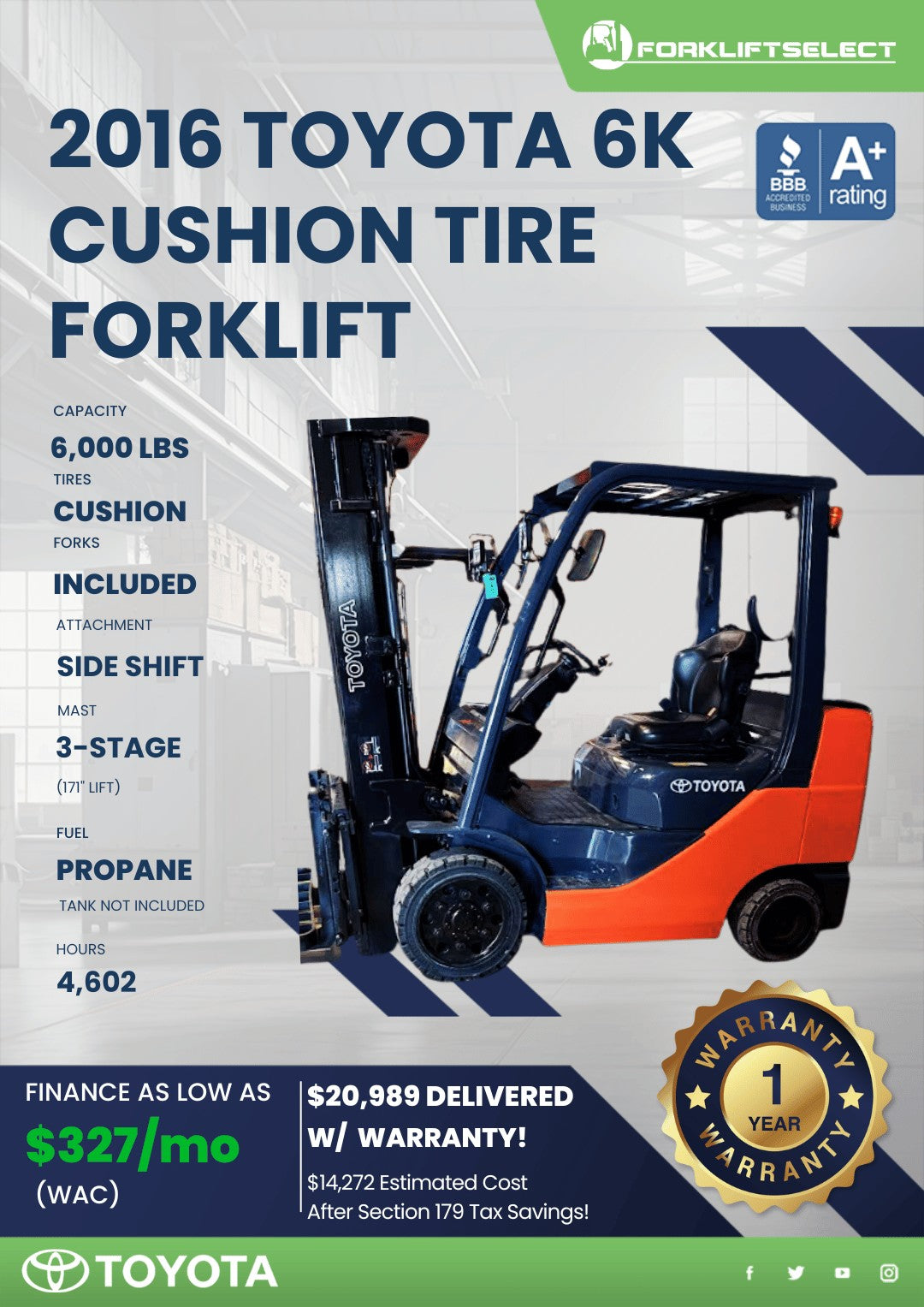 2016.0 Toyota 6K Cushion Tire Forkl...