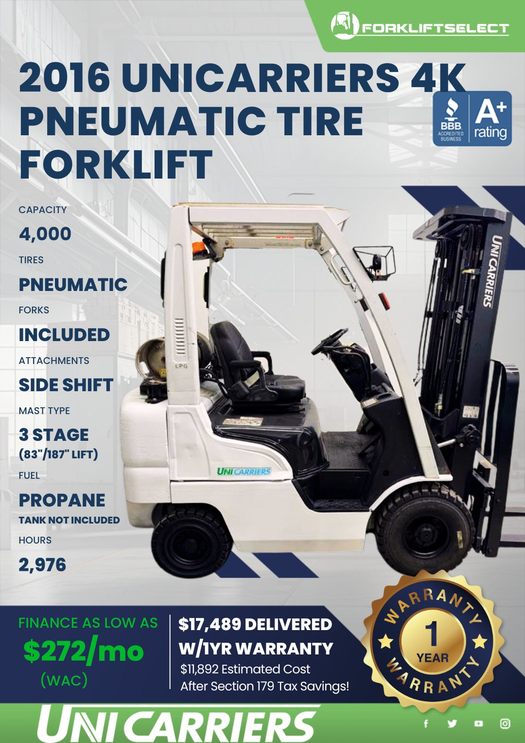 2016 UniCarriers 4K Pneumatic Tire ...