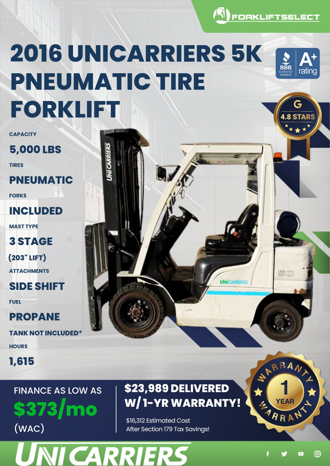 2016 UniCarriers 5K Pneumatic Tire ...